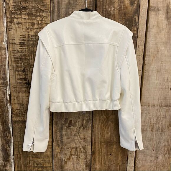 $645 Jonathan Simkhai Doreen Faux Leather Bomber Jacket Ivory NWT Revolve L - Picture 12 of 14